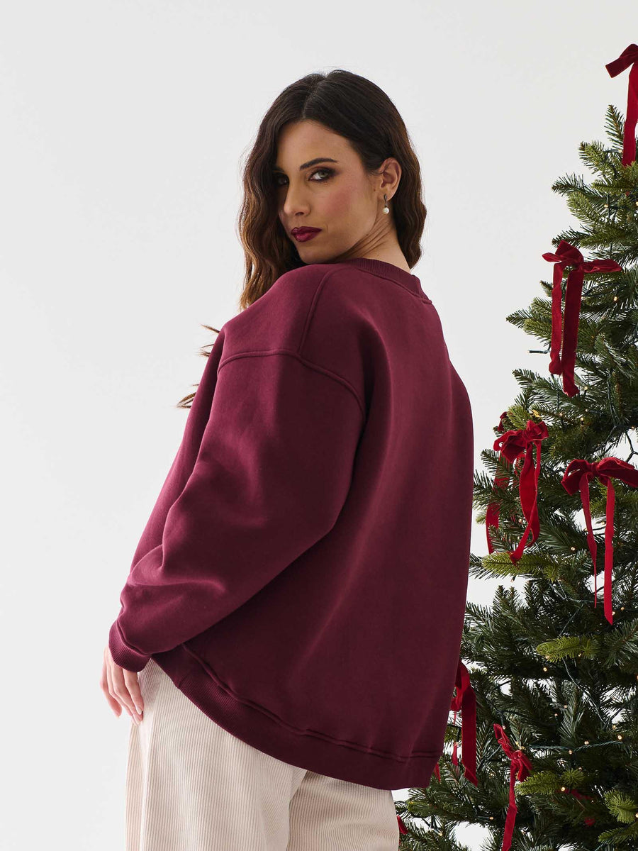 Felpa over Vicolo bordeaux con strass RF0638 BORD Vicolo 