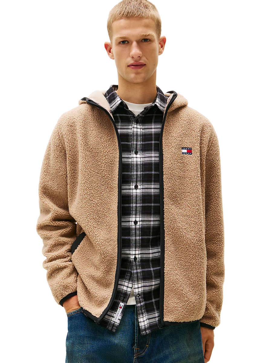 Felpa in sherpa Tommy Hilfiger beige con cappuccio e zip DM0DM19224 AFE Tommy Hilfiger 