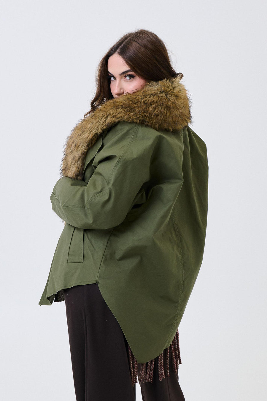 Giubbino Armoire verde militare con ecopelliccia e cardigan removibili 26296 VERDE Armoire 
