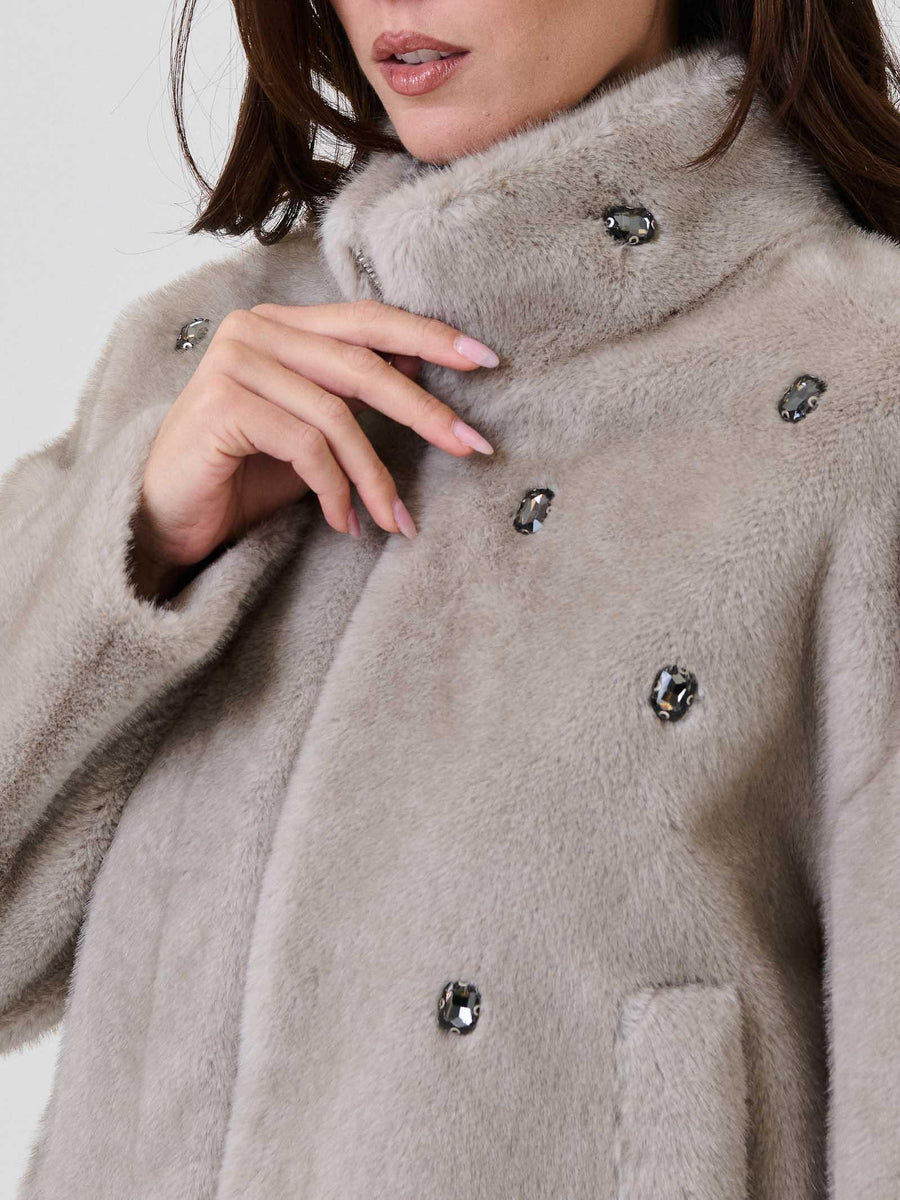 Giacca in ecopelliccia Vicolo grigia con applicazioni TF0047 FU91 Vicolo 