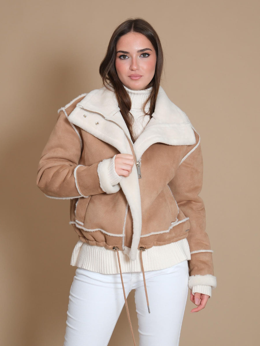 Cappotto montone Rino & Pelle cammello con dettagli panna Beck.7002412 TWI Rino & Pelle 