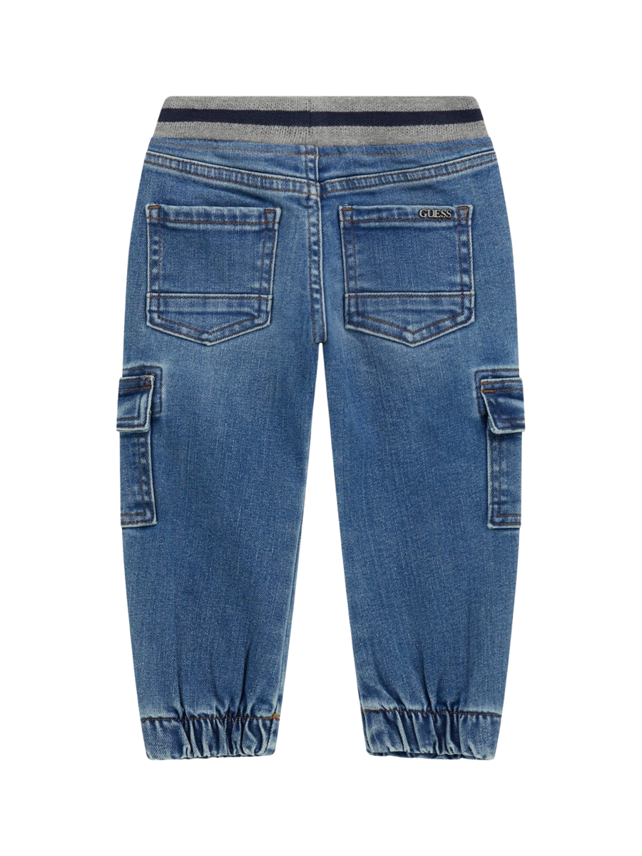Jeans cargo Guess blu in denim con elastico in vita logato N5RA02D4GV0 KBOY Guess 