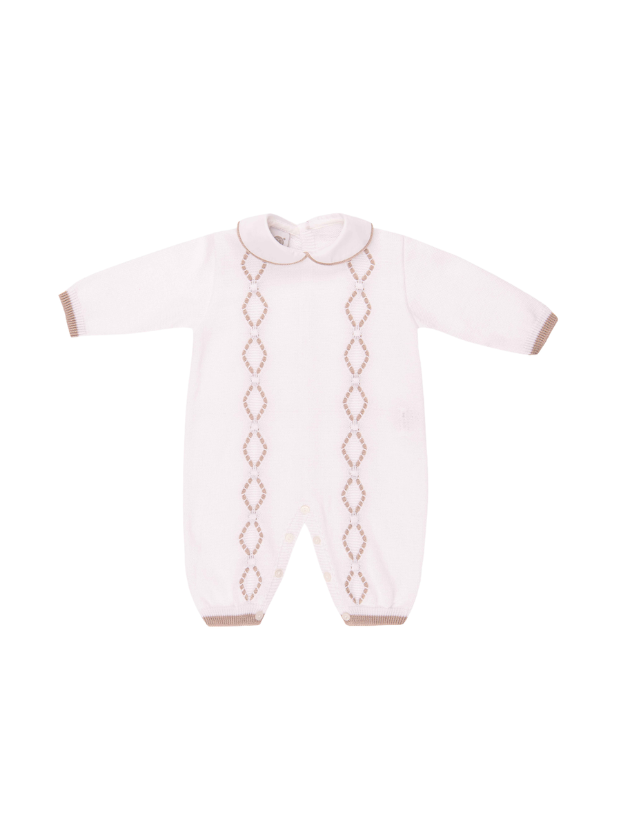 Tutina Marlù bianca con dettagli geometrici beige EB6010 C10060 Marlù 