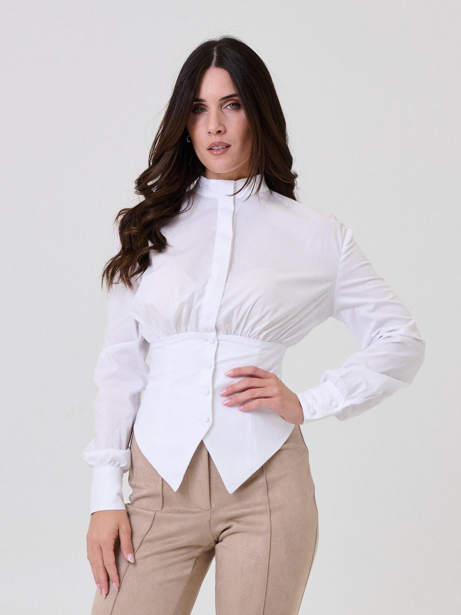 Camicia Bohemian Vì bianca con vita arricciata BHCA004 OFFWHITE Bohemian V 