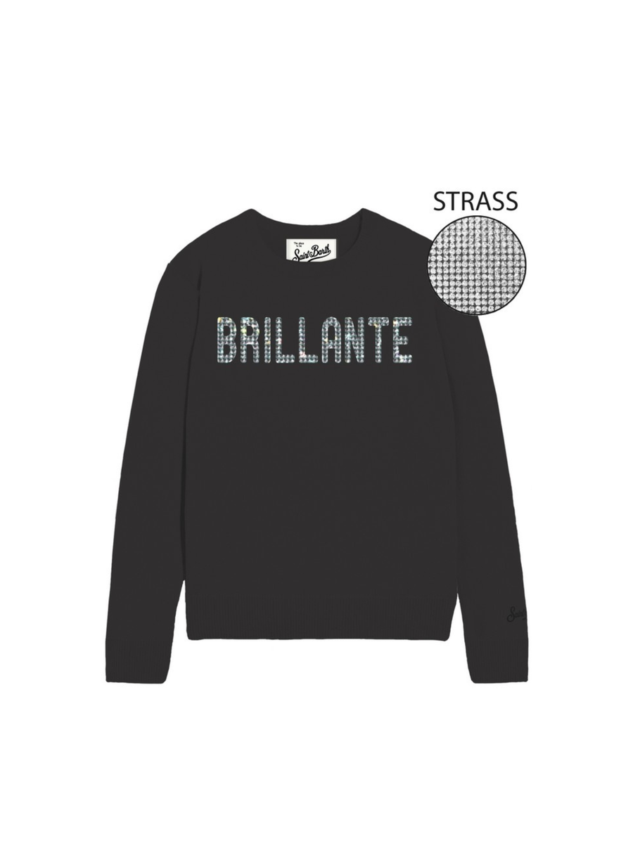 Maglione "18 emb" Saint Barth nero con scritta "Brillante" in strass QUE0010 00471I MC2 SAINT BARTH 