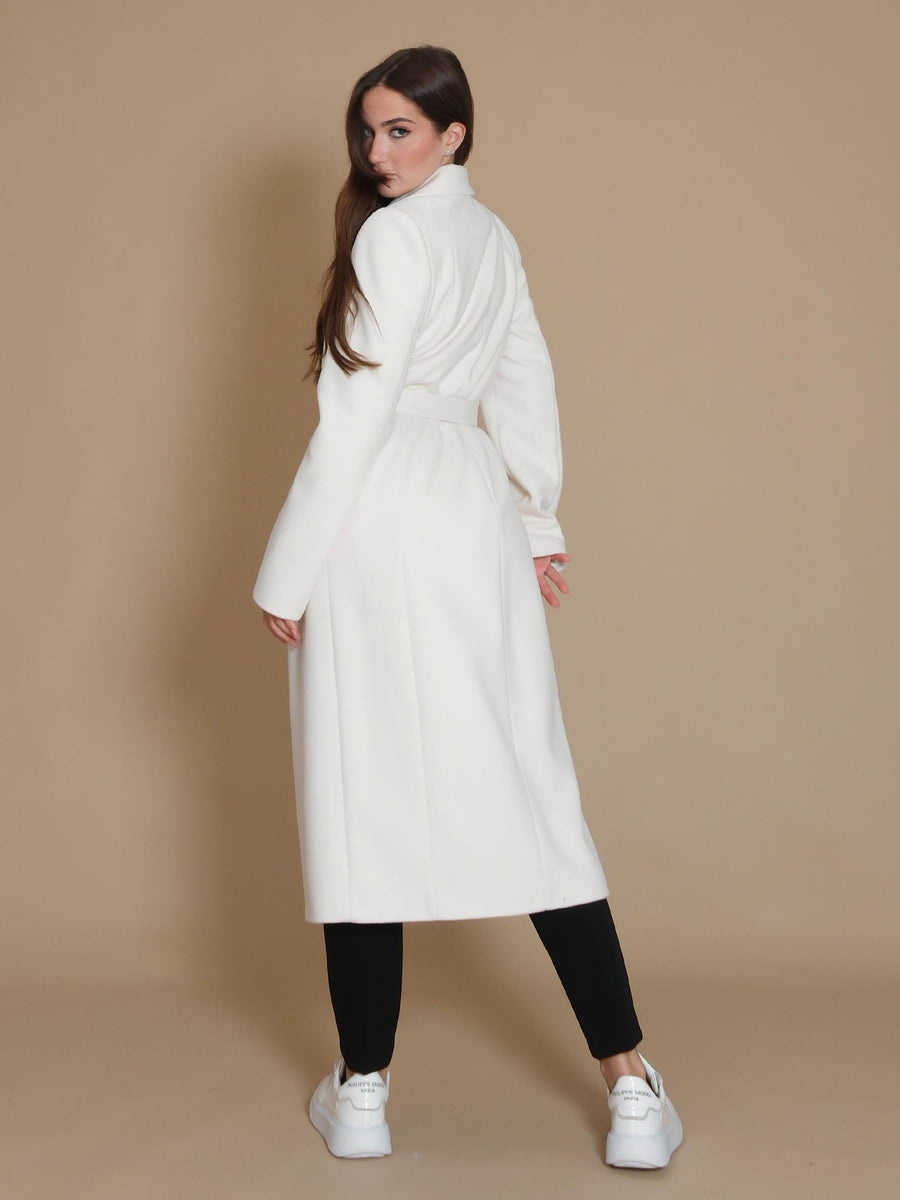 Cappotto Armoire lungo a vestaglia con tasche a filo bianco SP196 PANNA Armoire 