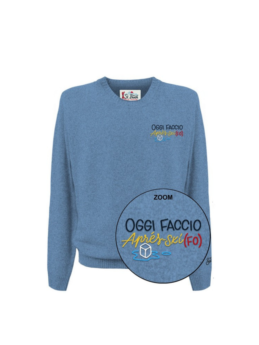 Maglione "11" Saint Barth azzurro con scritta "Oggi faccio Après-Ski(fo)" HER0024 02719I MC2 SAINT BARTH 