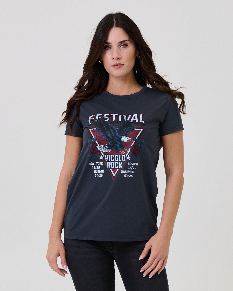 T-Shirt Vicolo grigia con stampa "Festival Vicolo Rock" RF0342 UNI Vicolo 