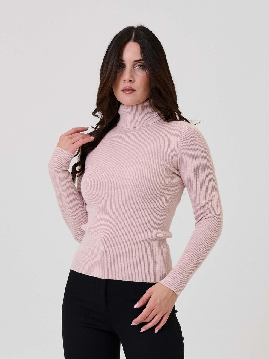 Maglione a collo alto Armoire rosa a costine 683 ROSA Armoire 