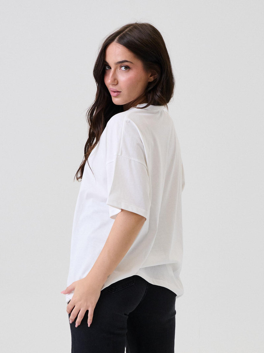 T-Shirt Vicolo bianca con stampa giornale RF0182 BIA Vicolo 