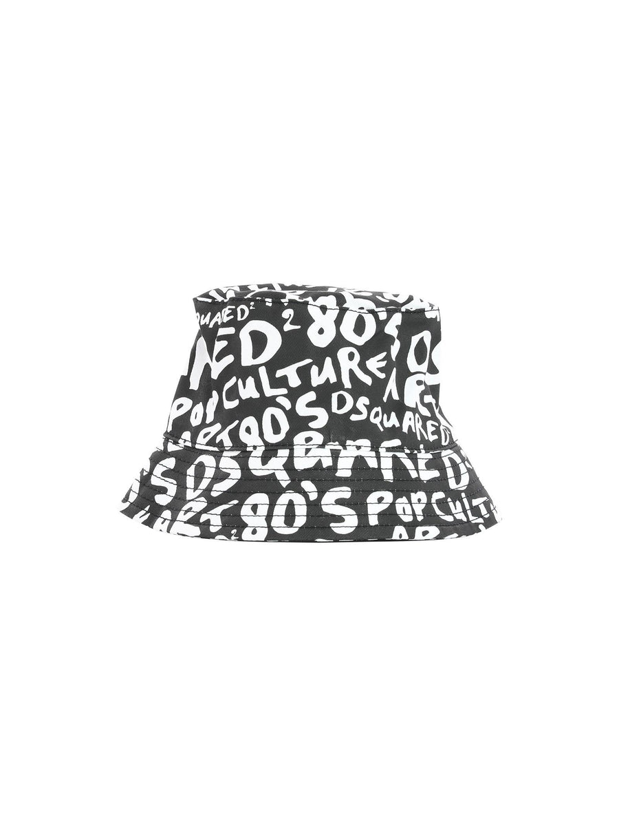 Cappello unisex alla pescatora nero scritta all over DQ2341 DQ900 Dsquared 