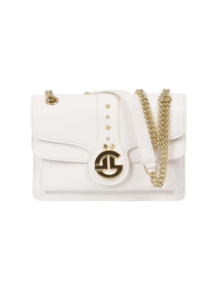 Borsa a tracolla bianca con borchiette oro GBDA3247 BIA/ORO Gaelle 