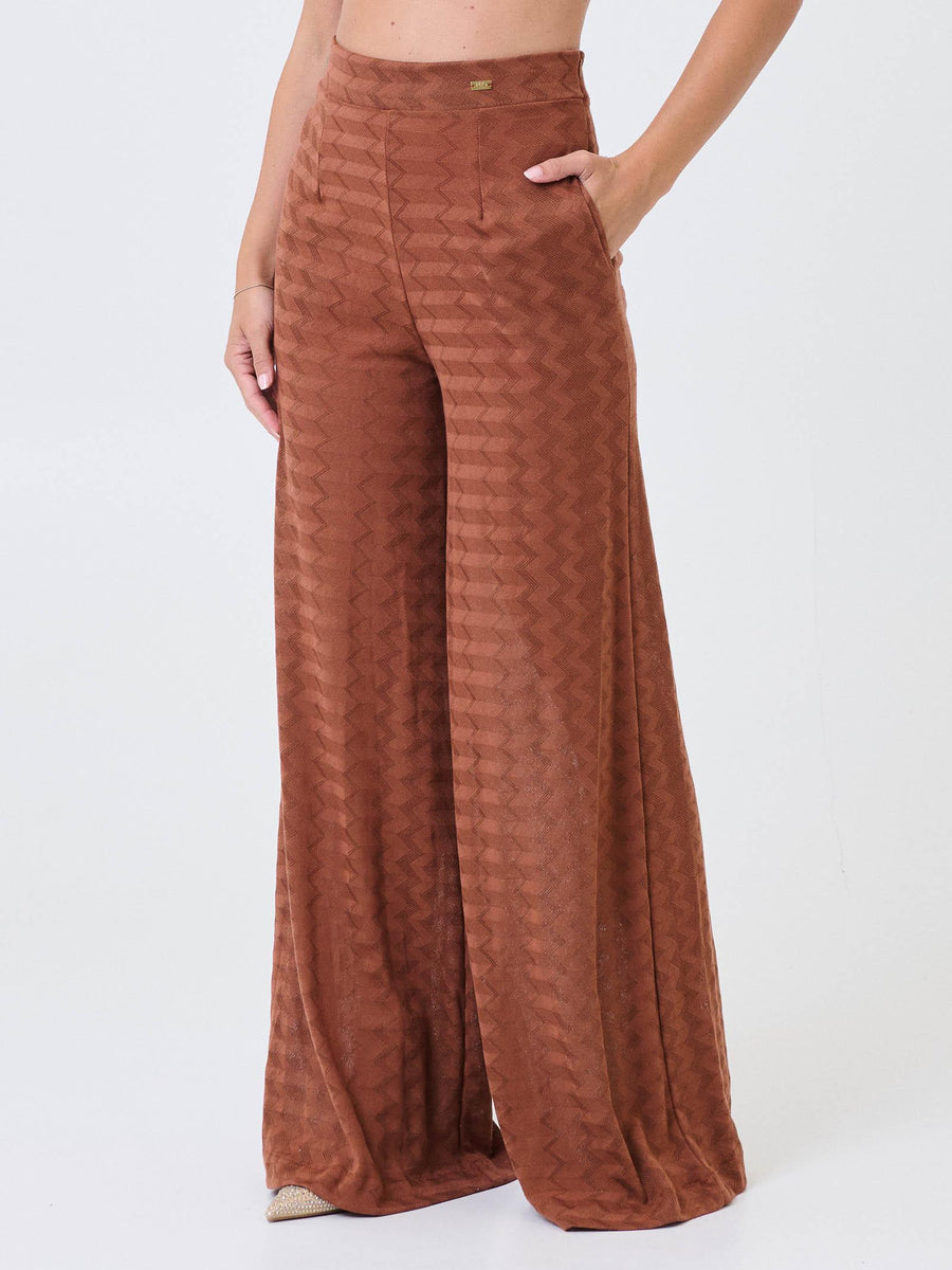 Pantalone a palazzo Pho Firenze ruggine in jacquard zig-zag 5424019 SIERRA PHO FIRENZE 