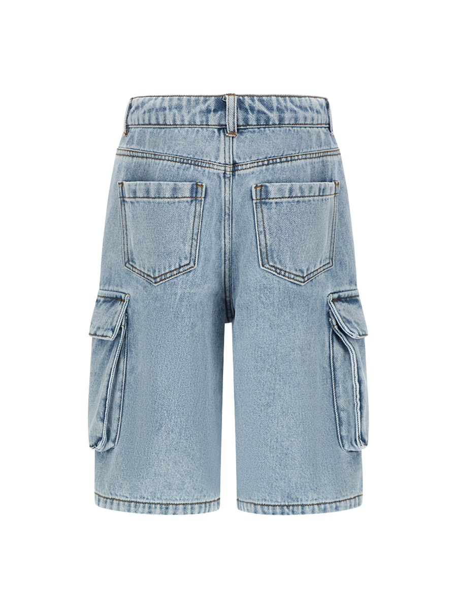 Bermuda Moschino azzurro in denim con tasche cargo e teddy toy HUQ023 40186 Moschino 