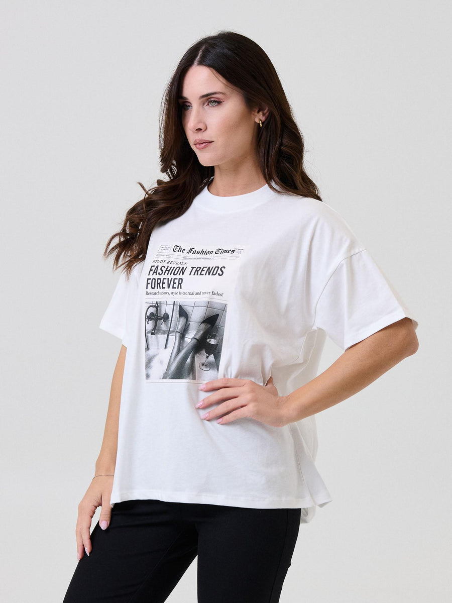 T-Shirt Vicolo bianca con stampa giornale RF0182 BIANCO Vicolo 