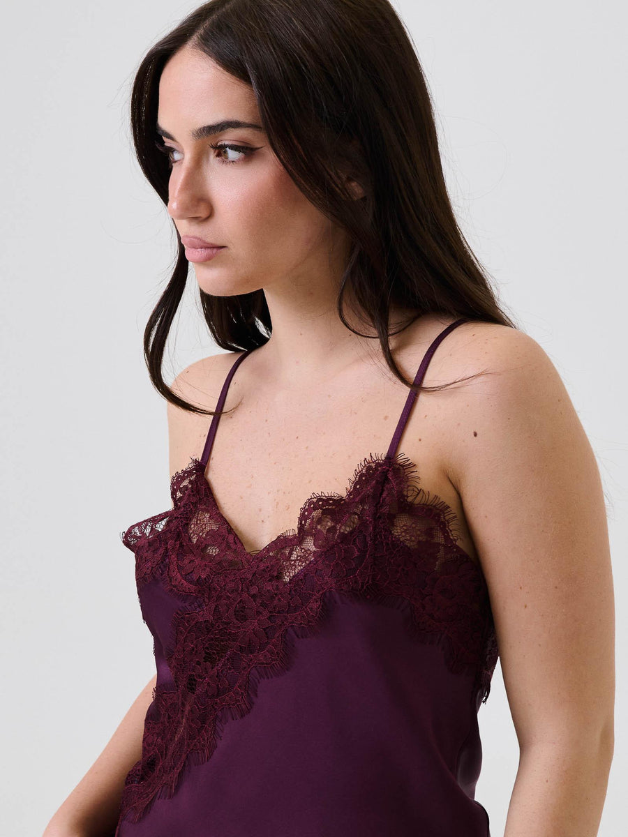 Top in raso Vicolo prugna con pizzo TF0861 PRUGNA Vicolo 