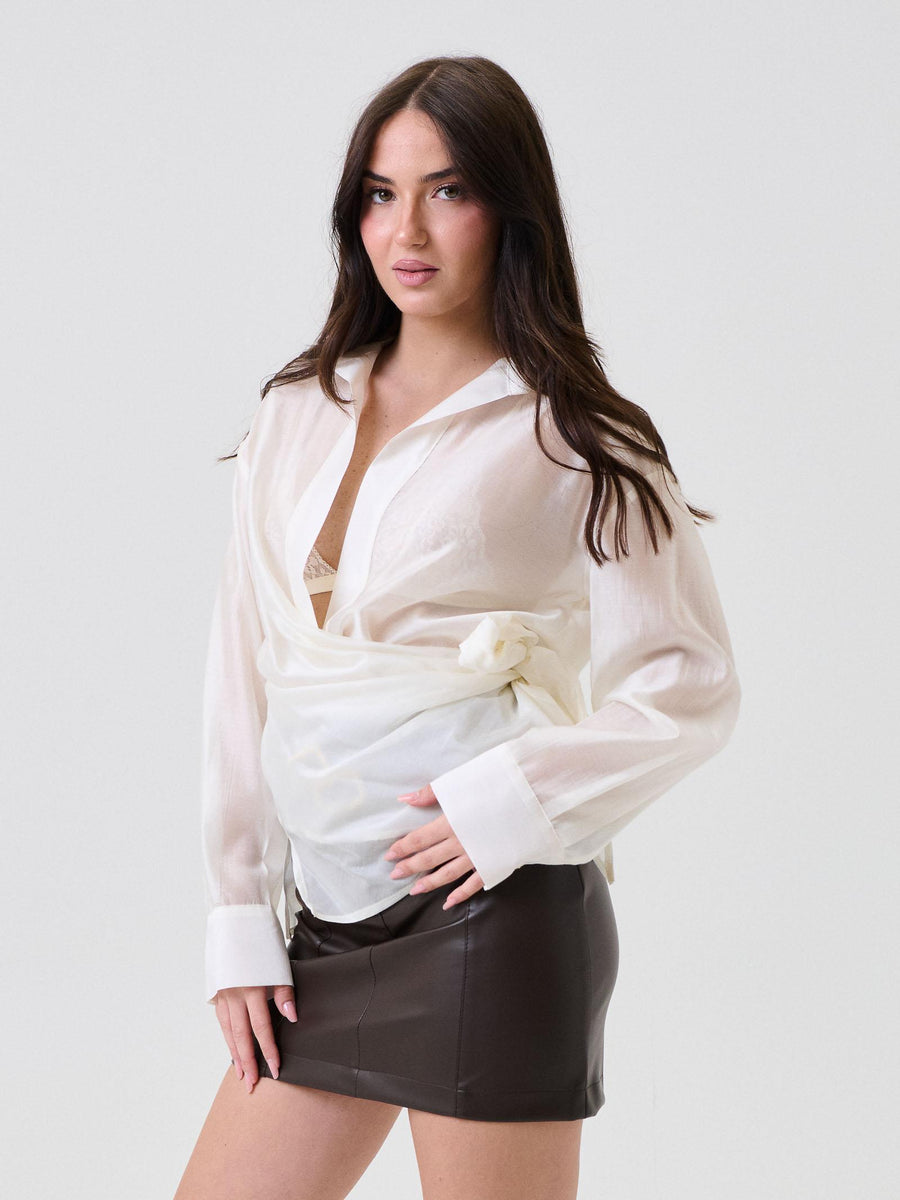 Camicia Vicolo burro annodata in voile TF0678 BURRO Vicolo 