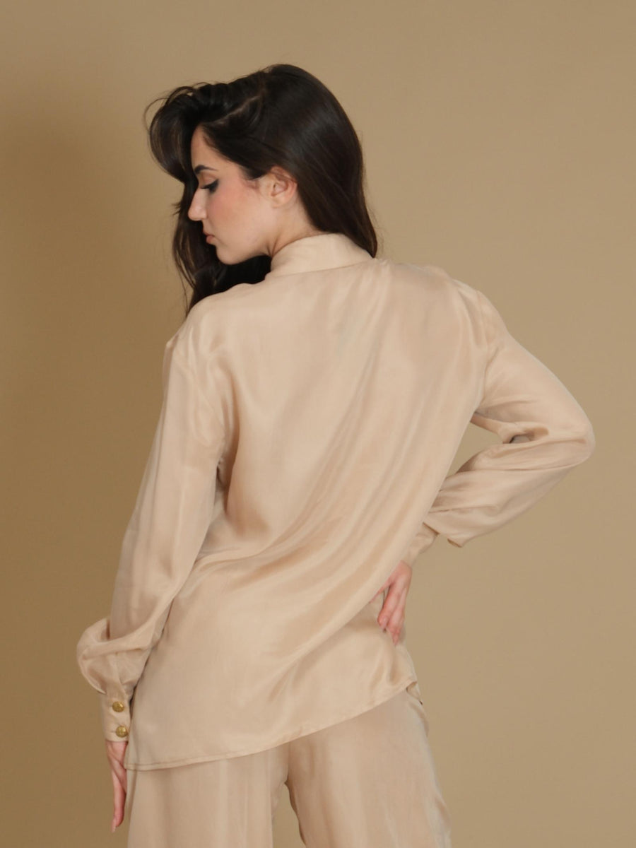 Camicia fluida Silence Limited sabbia plissè frontale CA761 SABBIA Silence Limited 