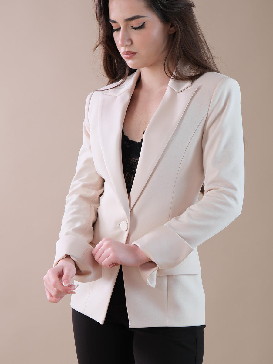 Giacca monopetto avena con rever e risvolto in raso JAH4HAW AVENA Imperial 