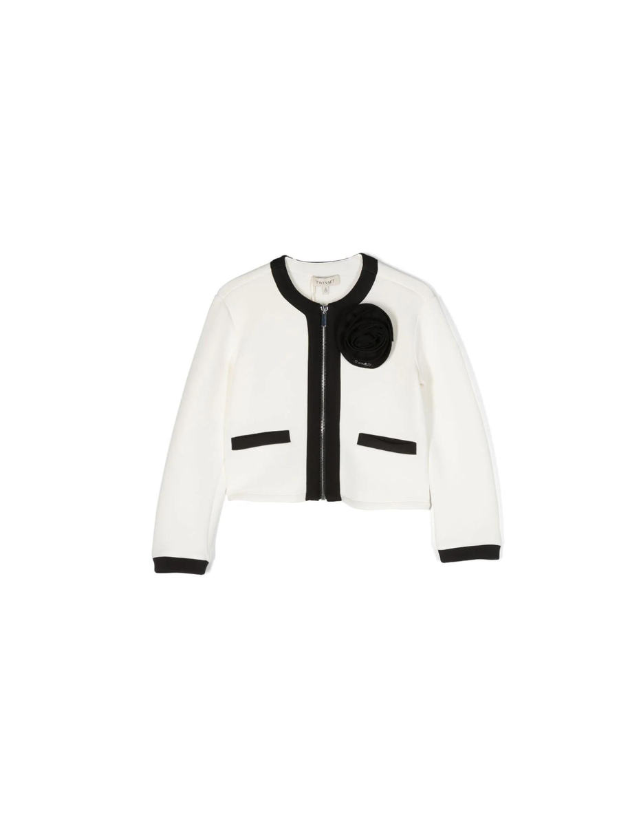 Cardigan con fiore bicolore bianco/nero 232GJ2170 02866 Twinset 