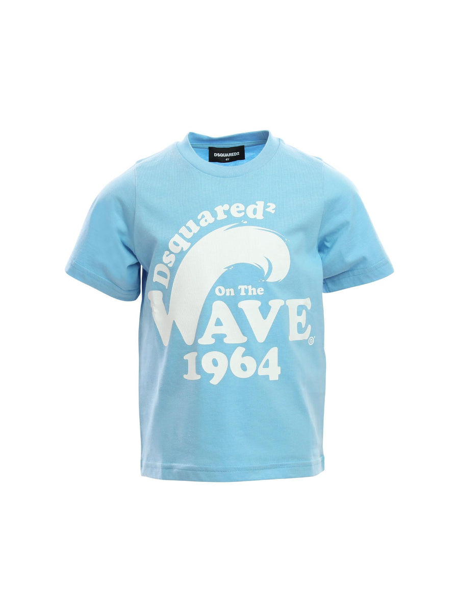 T-shirt azzurra e stampa frontale bianca Wave DQ2099 DQ824 Dsquared 