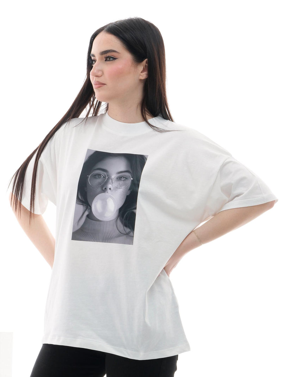 T-Shirt oversize Vicolo bianca con stampa bianco e nero RD0449 BIA Vicolo 