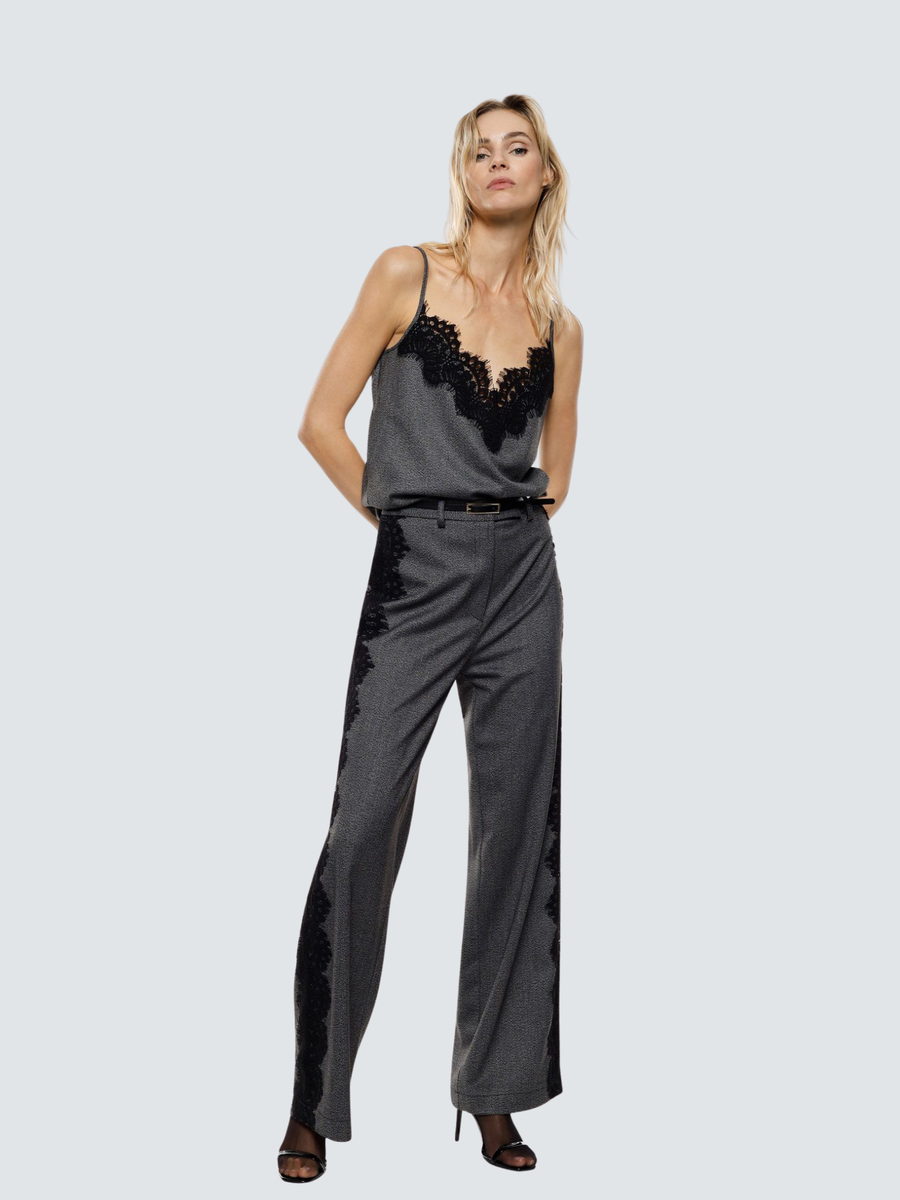 Pantalone palazzo Imperial grigio con inserti laterali in pizzo P6H5KUJ GRIGIO Imperial 