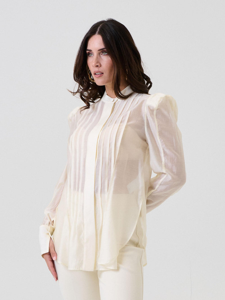 Camicia semi trasparente Bohemian Vì crema con plissé CA277A CREAM Bohemian V 