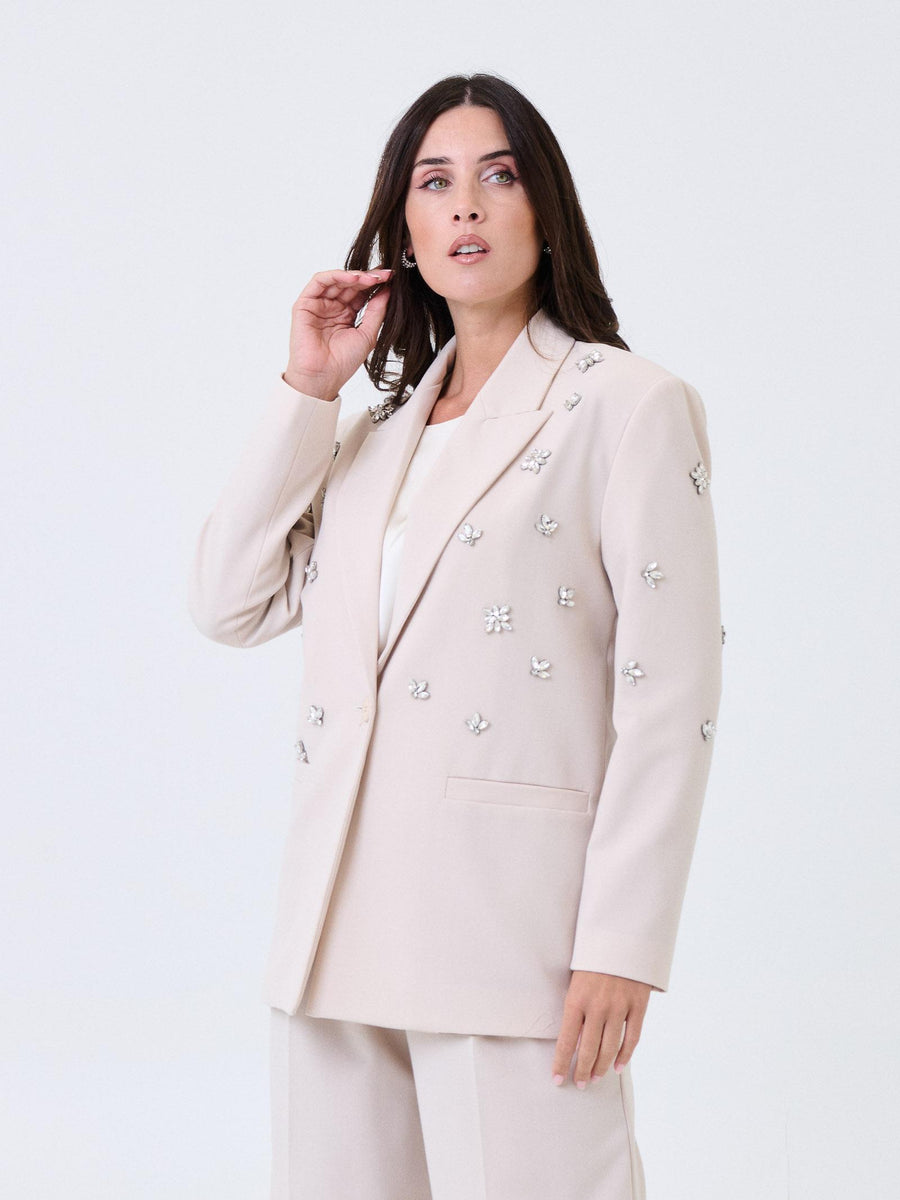 Giacca monopetto Haveone burro con applicazioni gioiello all over JGEP032 BURRO Haveone 