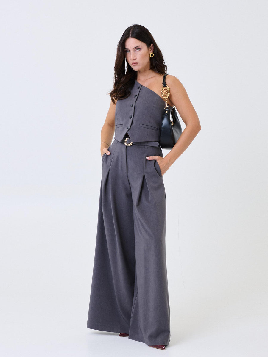 Pantalone ampio a vita alta Imperial grigio scuro con cintura decorativa P5Y6KBYC GRIGIO SCURO Imperial 