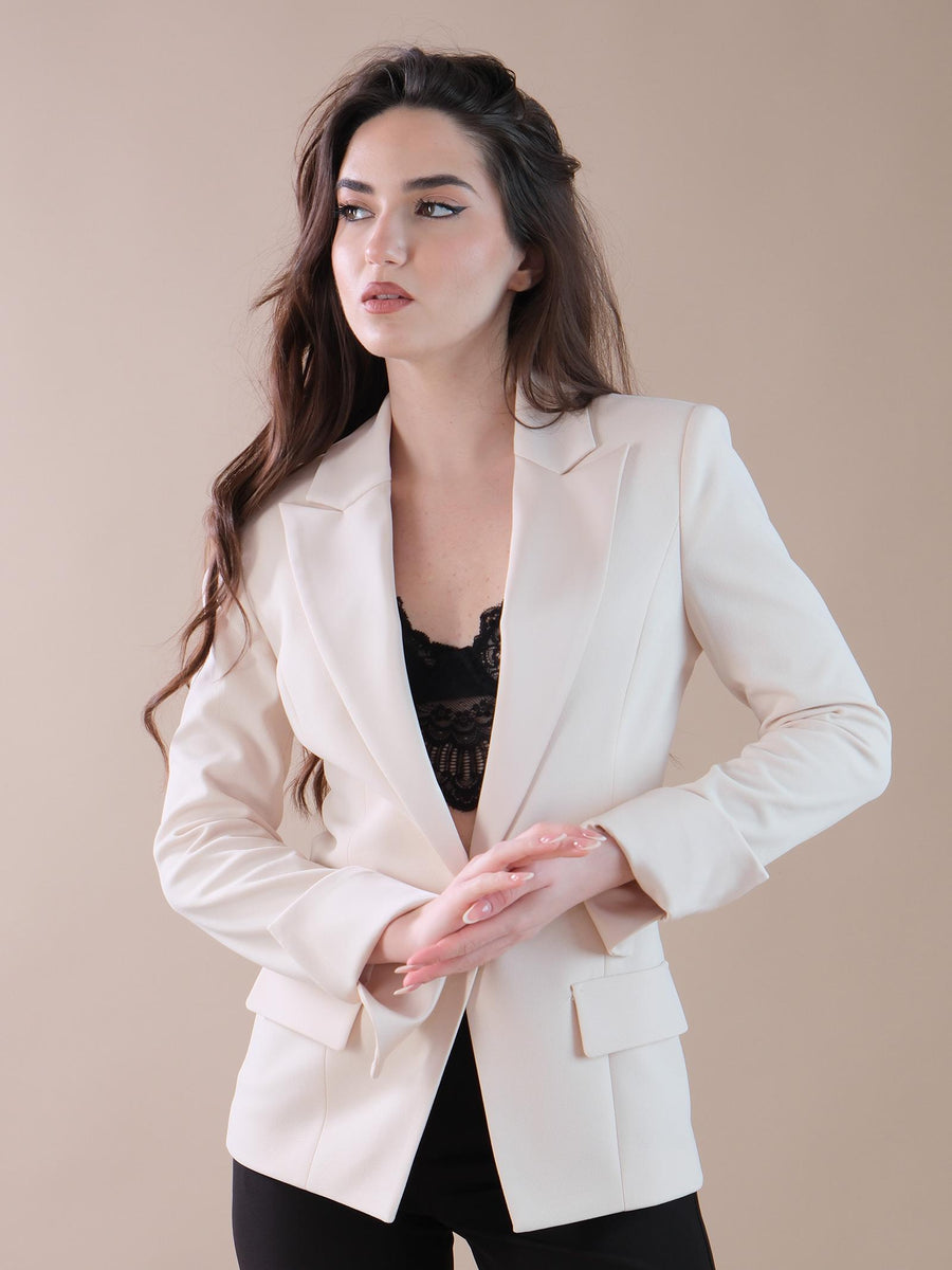 Giacca monopetto avena con rever e risvolto in raso JAH4HAW AVENA Imperial 