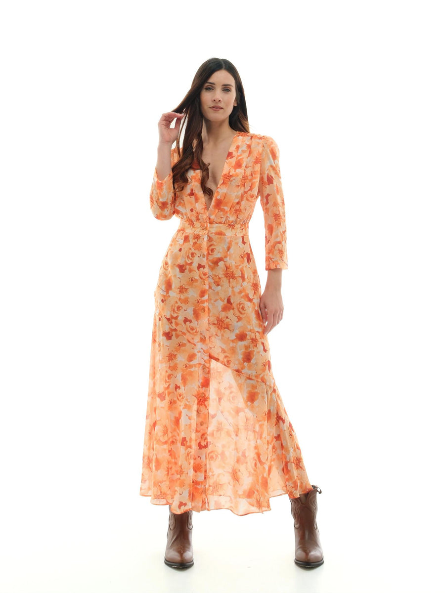 Abito "Julia" Silence Limited arancione con stampa floreale AB4086 ORANGE Silence Limited 