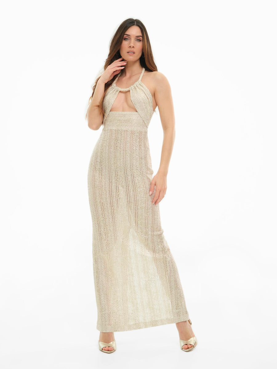 Abito cut out lurex Bohemian Vì oro con scollo a nodo BO002AB UNI Bohemian V 