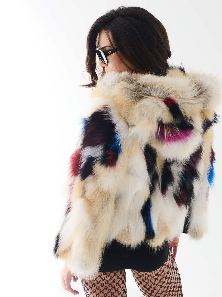 Pelliccia volpe Yes London beige e nera con inserti in pelle LC2012 BEI/NE Yes london 