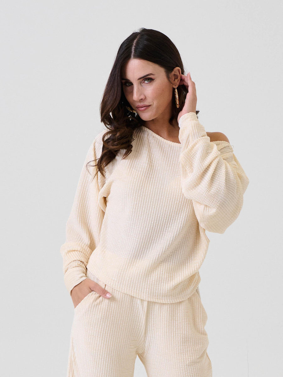 Maglia Bohemian Vì bianco latte effetto waffle BHMA007 MILK Bohemian V 