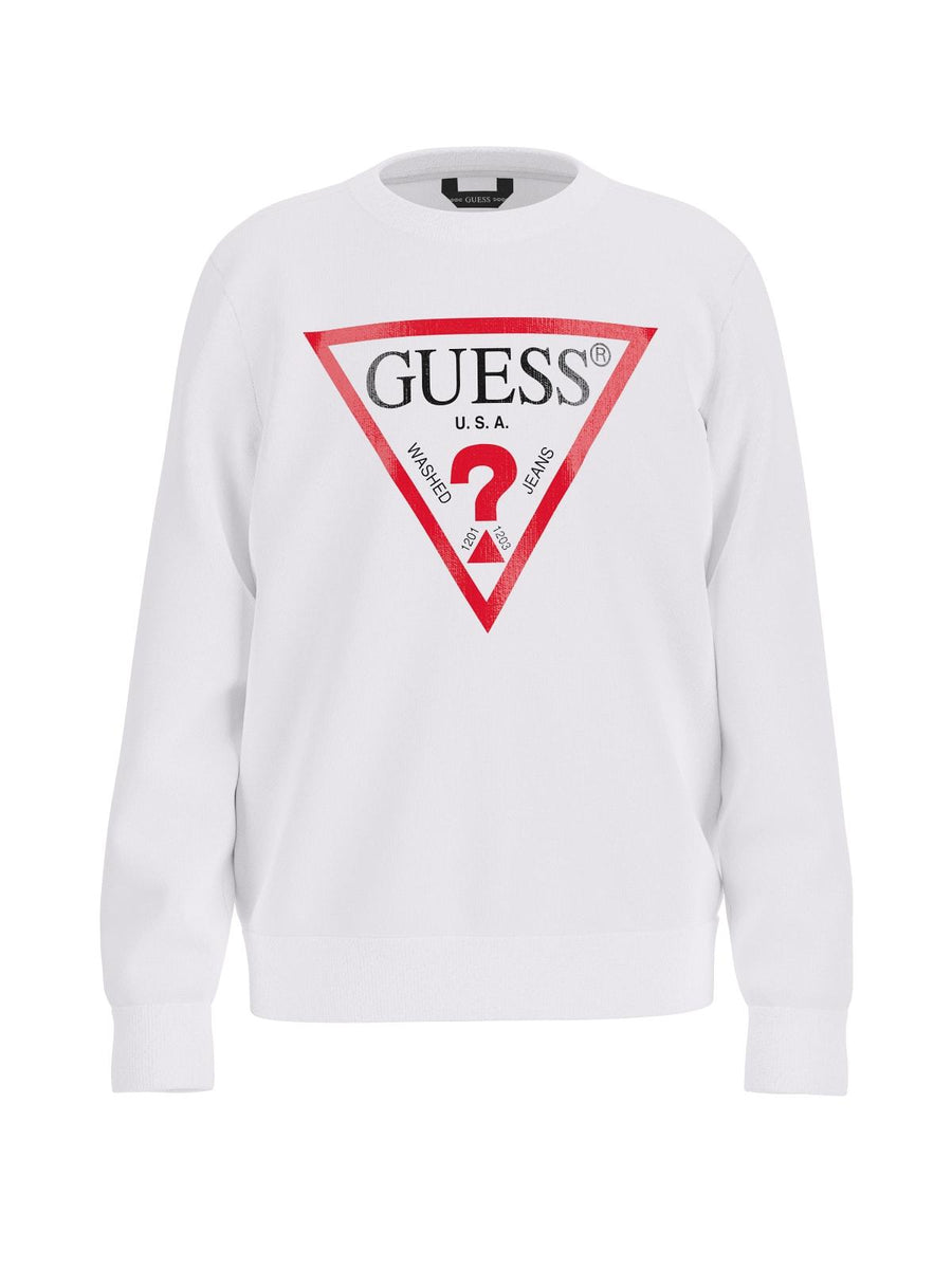 Felpa Guess bianca con maxi logo iconico rosso e nero N73Q10KAUG0 G011 Guess 