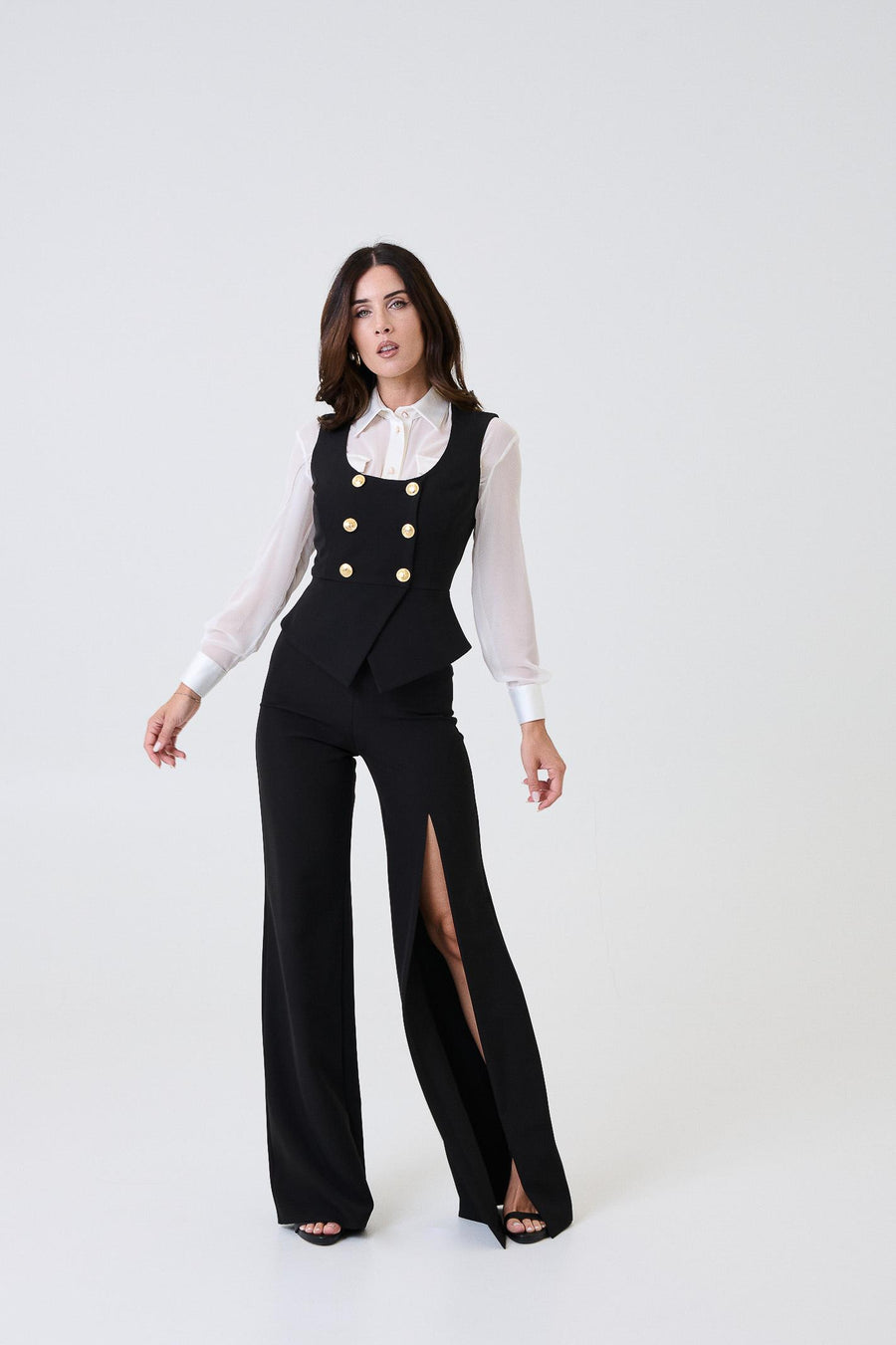 Camicia semi trasparente Silence Limited bianca con dettagli gioiello CA7015 MILK Silence Limited 