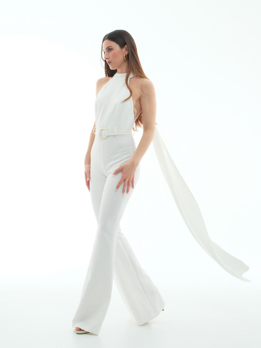 Jumpsuit Silence Limited bianca con cintura oro ad anello TU646 WHITE Silence Limited 