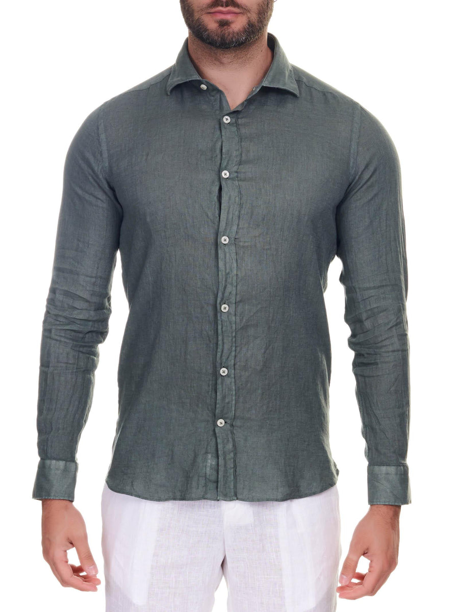 Camicia in lino verde militare FS050MC309LUCA 28 Mastricamiciai 
