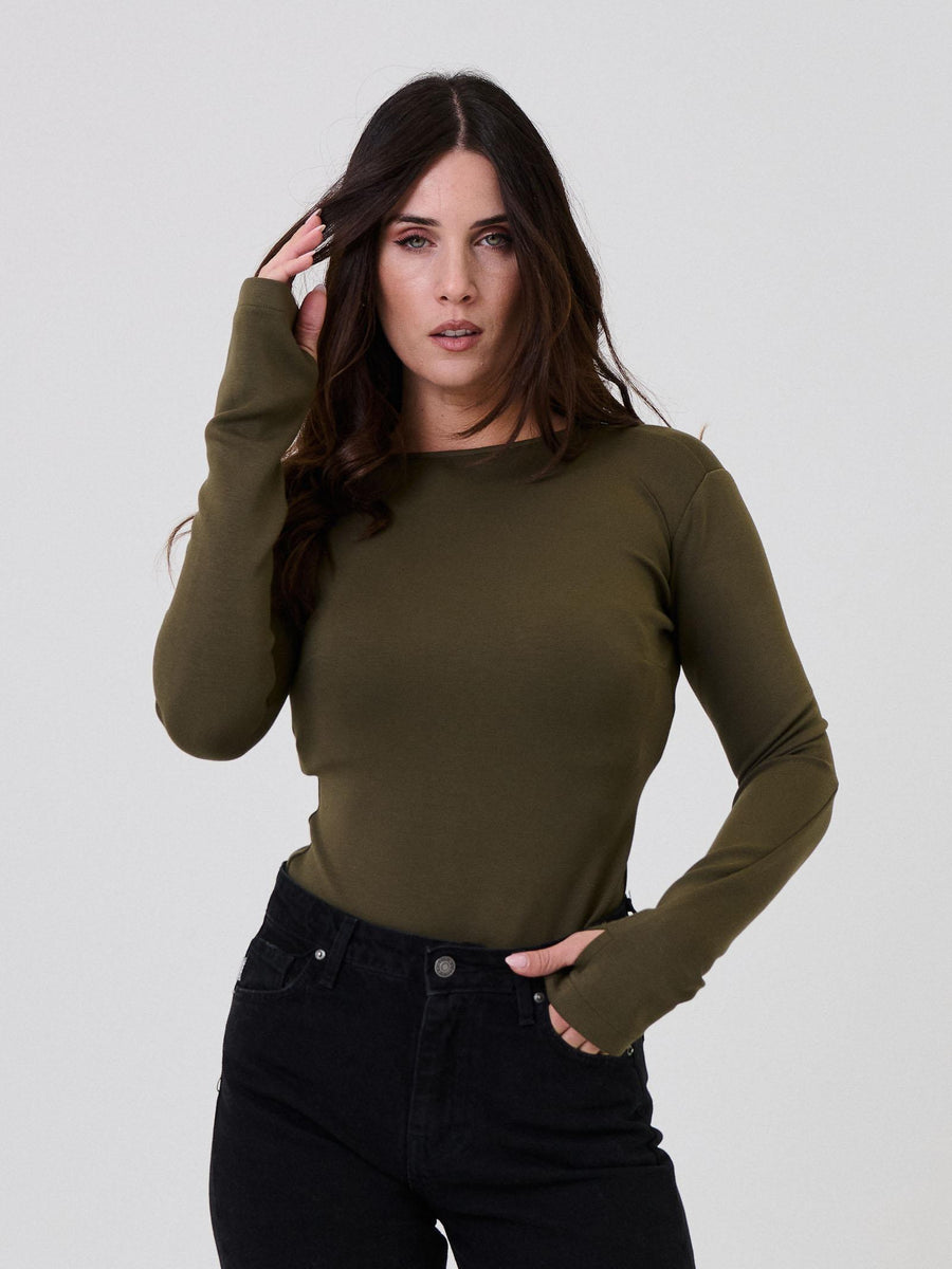 Body Bohemian Vì  verde militare con ampio scollo posteriore BHBO002 MILITARY Bohemian V 