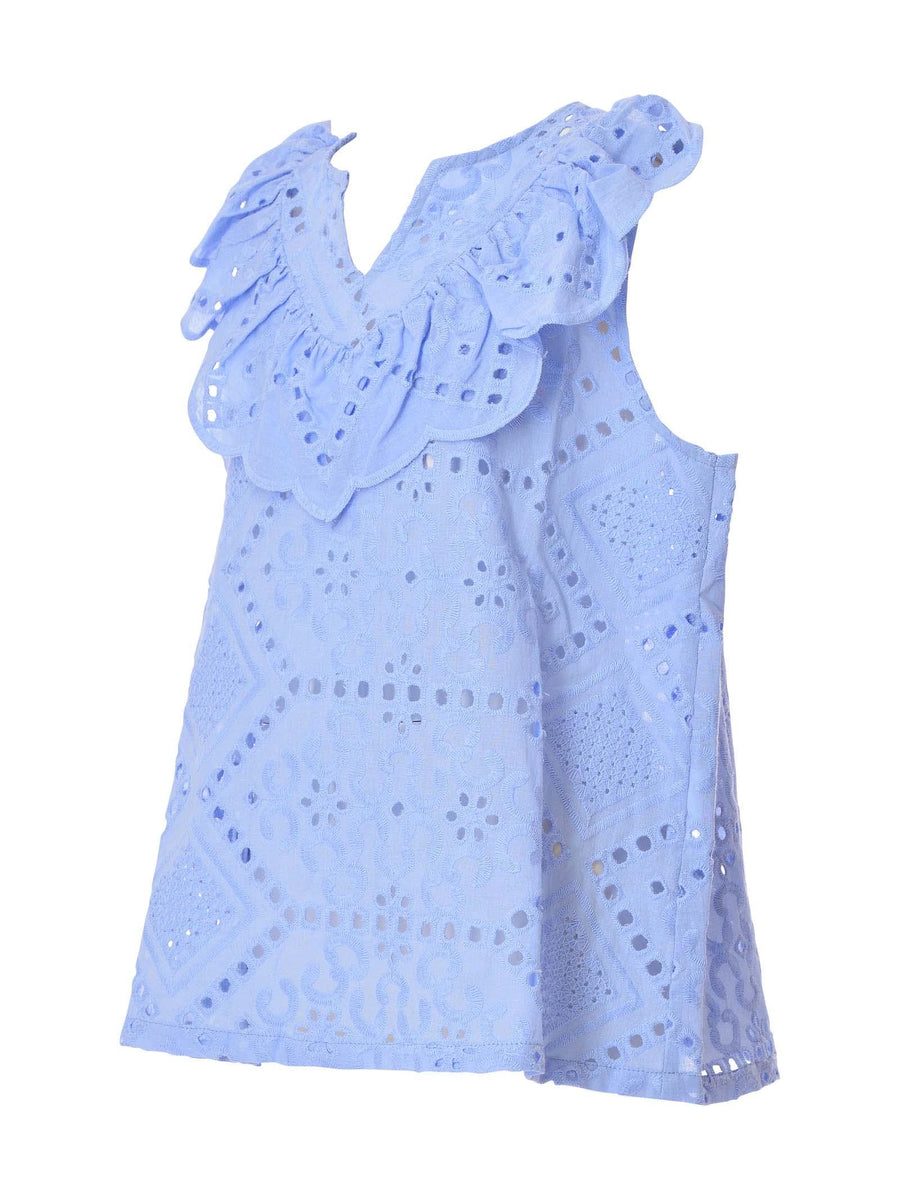 Blusa celeste in pizzo san gallo MMBSS22T480 CEL Mariuccia Milano 