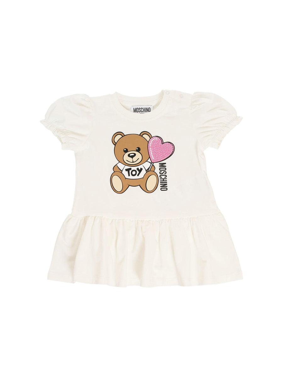 Abito Moschino bianco con teddy toy e cuore in paillettes MDV0C7 10063 Moschino 