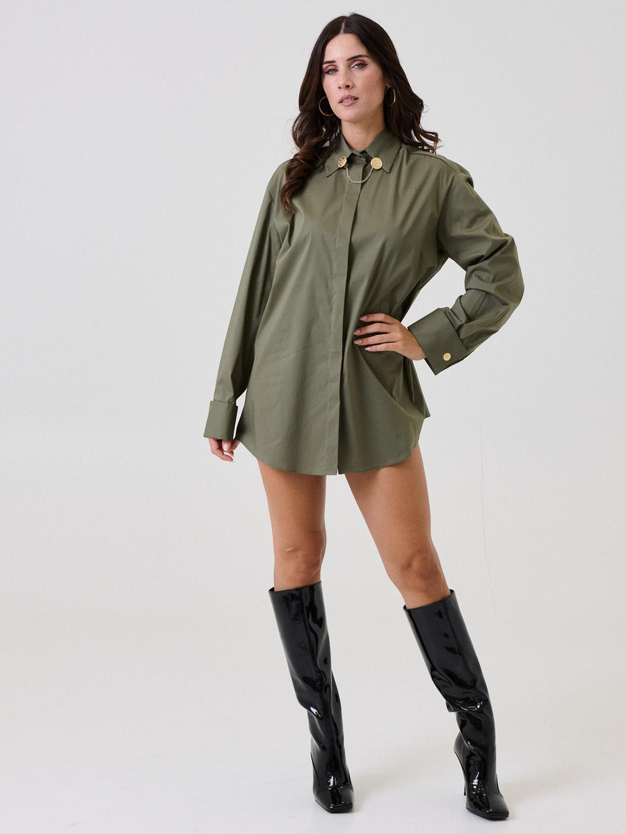 Camicia "sherlock" Silence Limited verde militare con clip gioiello CA7019 MILITARY Silence Limited 