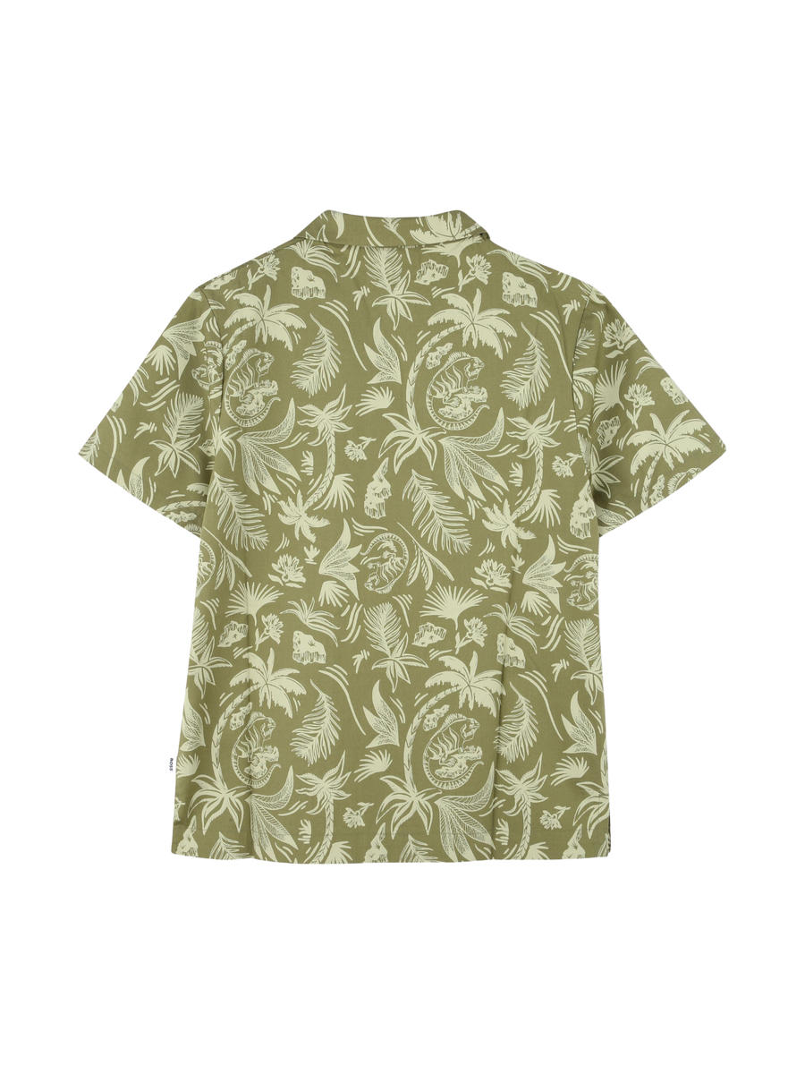 Camicia a maniche corte Boss verde militare con stampa tropicale J52007 673 Boss 