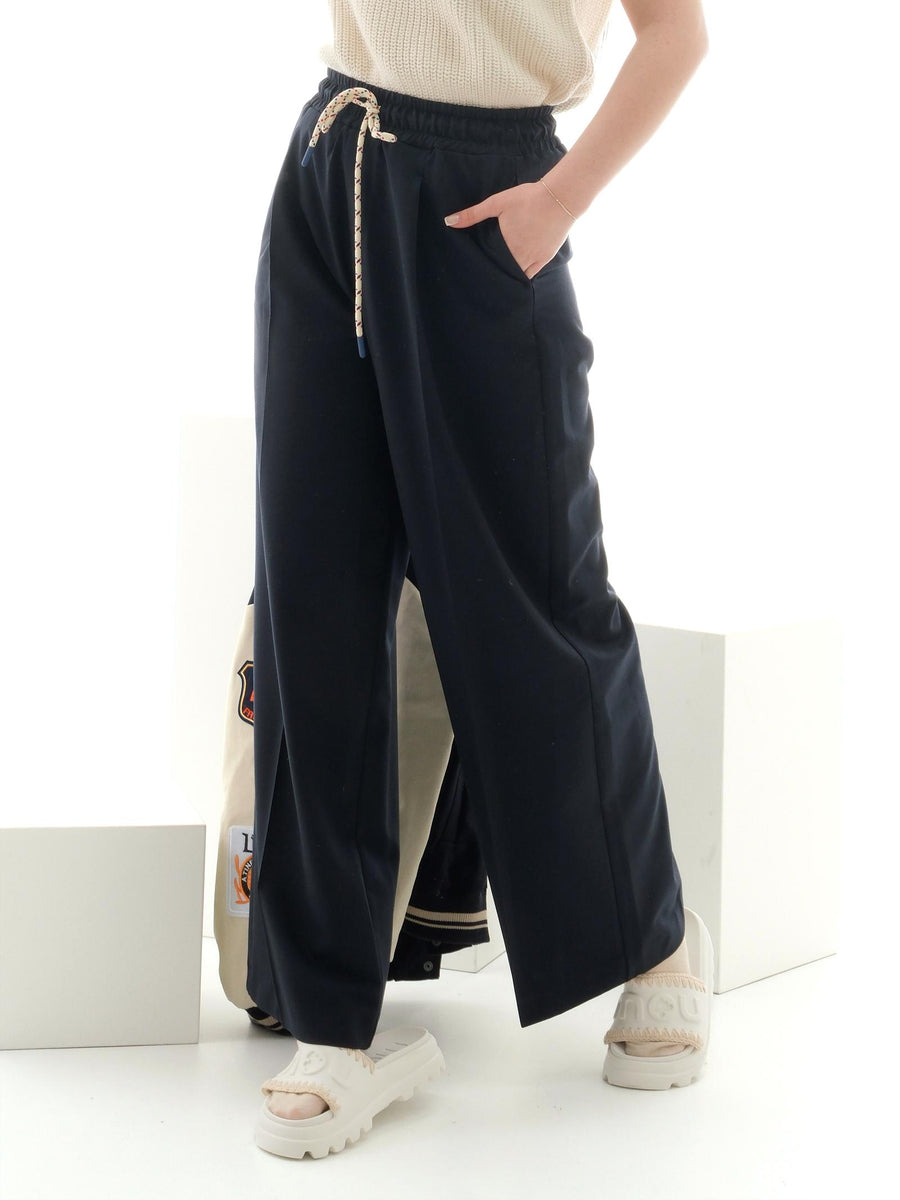 Pantalone Vicolo blu con lacci a fantasia in contrasto TD0569 BLU Vicolo 