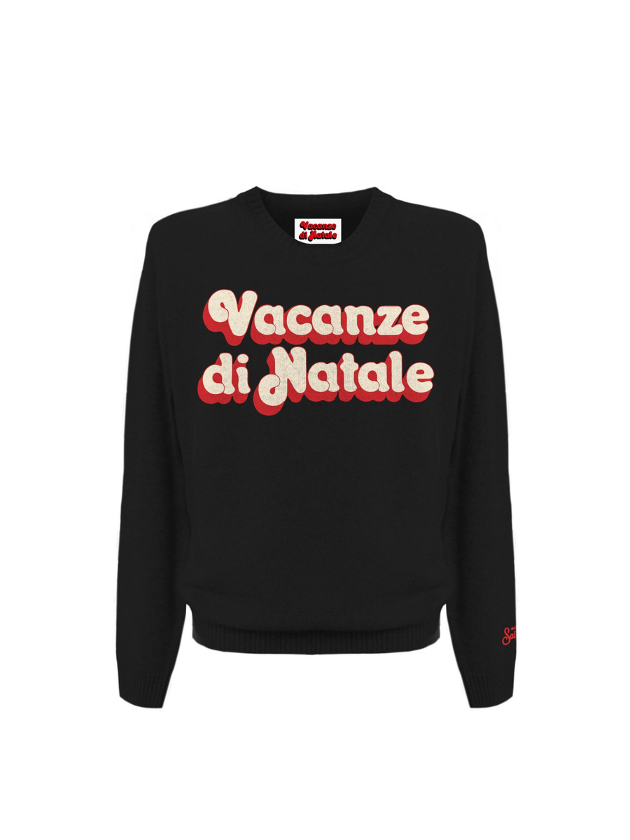 Maglione "00 emb" Saint Barth nero con scritta "Vacanze di Natale" HER0001 03054I MC2 SAINT BARTH 
