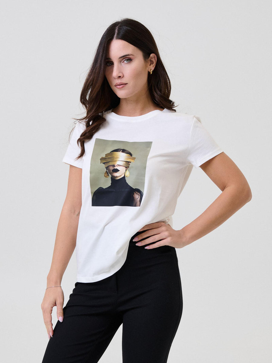 T-Shirt Vicolo bianca con stampa a contrasto RF0422 UNI Vicolo 