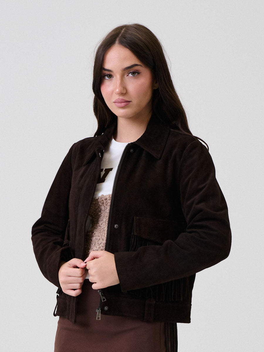 Giacca in pelle Vicolo moro con frange TF0328 FU69 Vicolo 