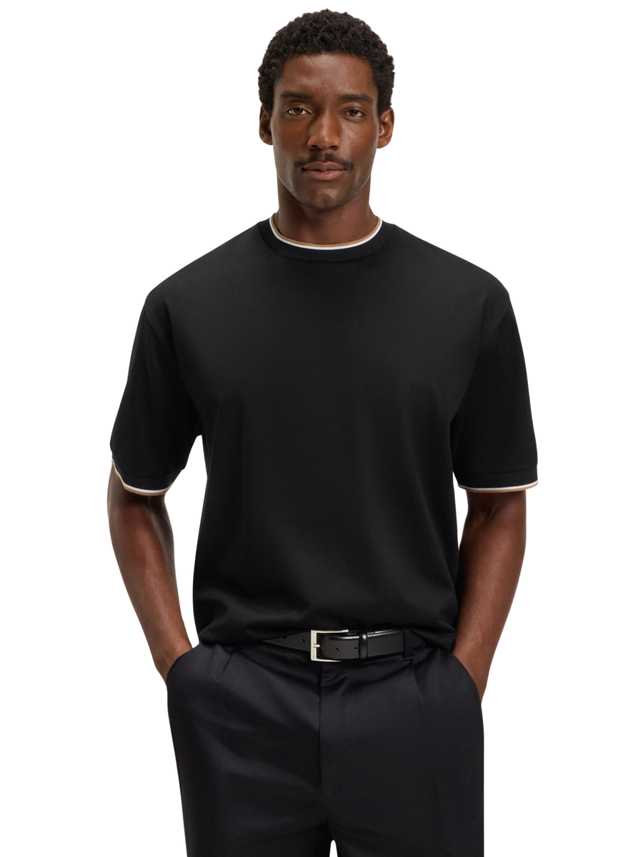 T-Shirt Boss nera con inserti beige e bianchi 50548012 001 Boss 