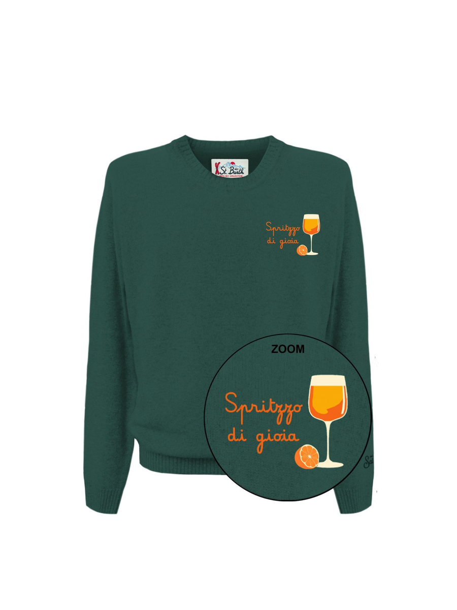 Maglione "11" Saint Barth verde con scritta "Spritzzo di gioia" HER0024 03464I MC2 SAINT BARTH 